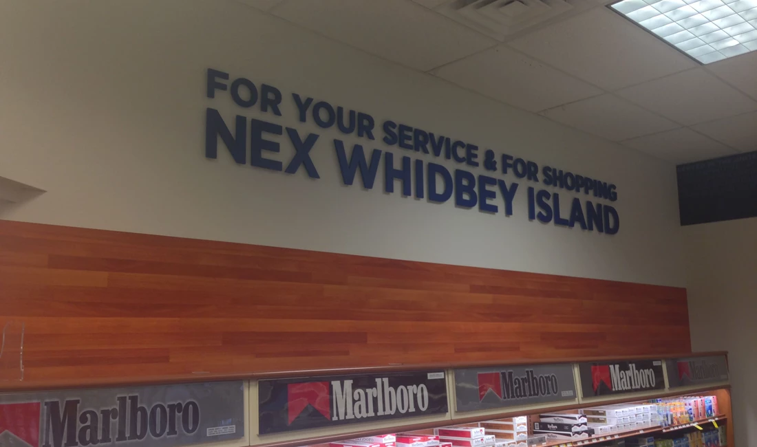  - Architectural Signage - Dimensional Lettering & Custom Wallpaper - Navy Exchange Whidbey Island - Oak Harbor, WA